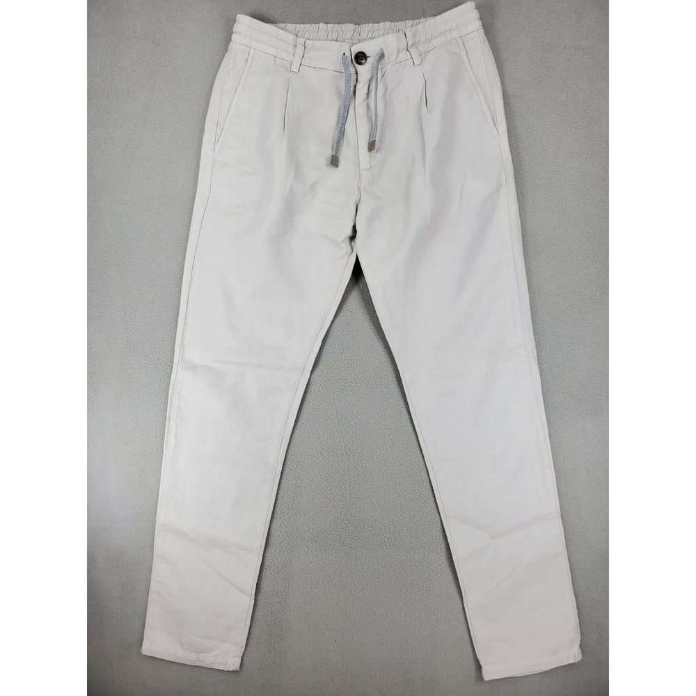 Eleventy Pants 34x32 Platinum Gray Linen Cotton Drawstring Jogger Chino Italy